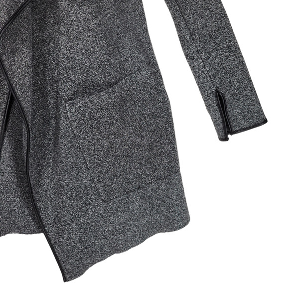 Zara S Womens Cardigan Sweater Gray Black Oversized Open Front Faux Leather - Picture 10 of 13